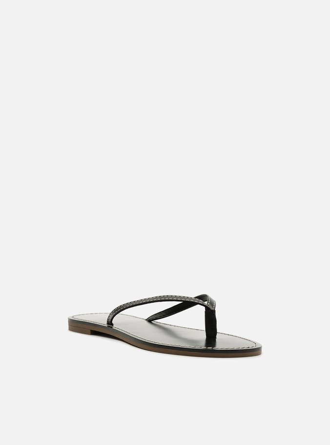 Rasteira Preta Flat Flip Flop Pesponto