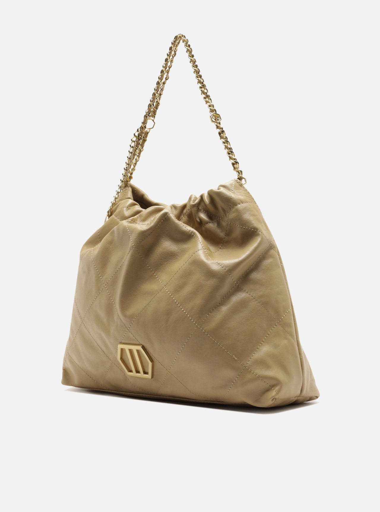 Bolsa Hobo Nude Couro Grande Matelassê Corrente — foto 2