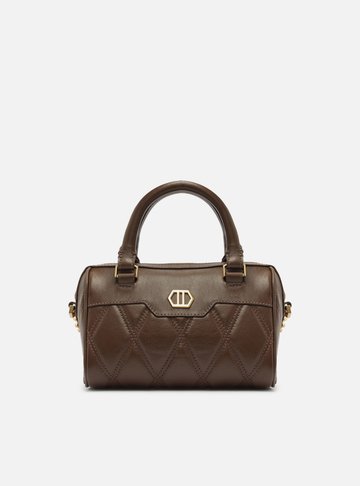 Bolsa Bowling Marrom Couro Matelassê Média