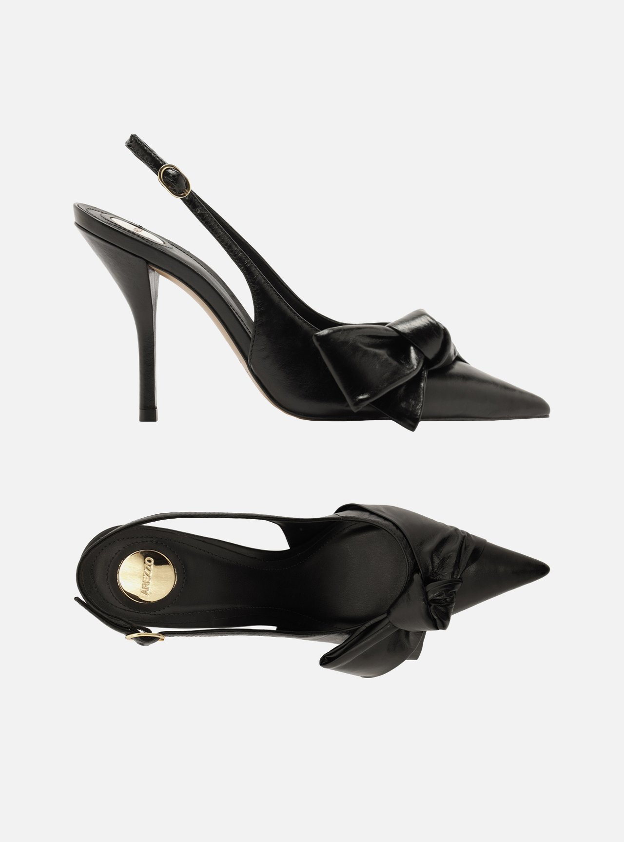 Scarpin Preto Couro Salto Fino Laço Slingback — foto 5