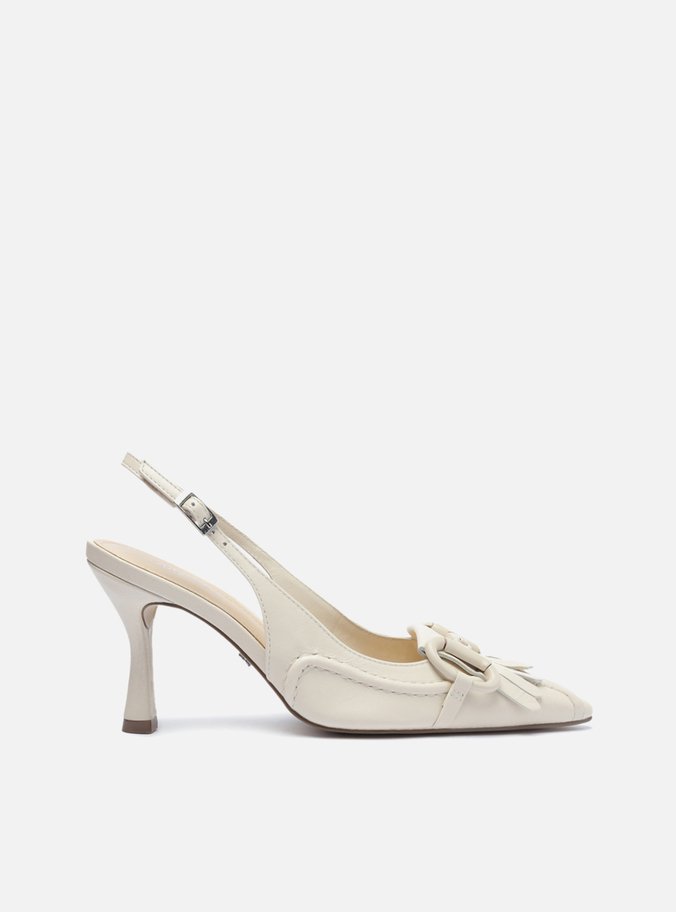 Scarpin Branco Couro Bico Fino Slingback Barbicacho