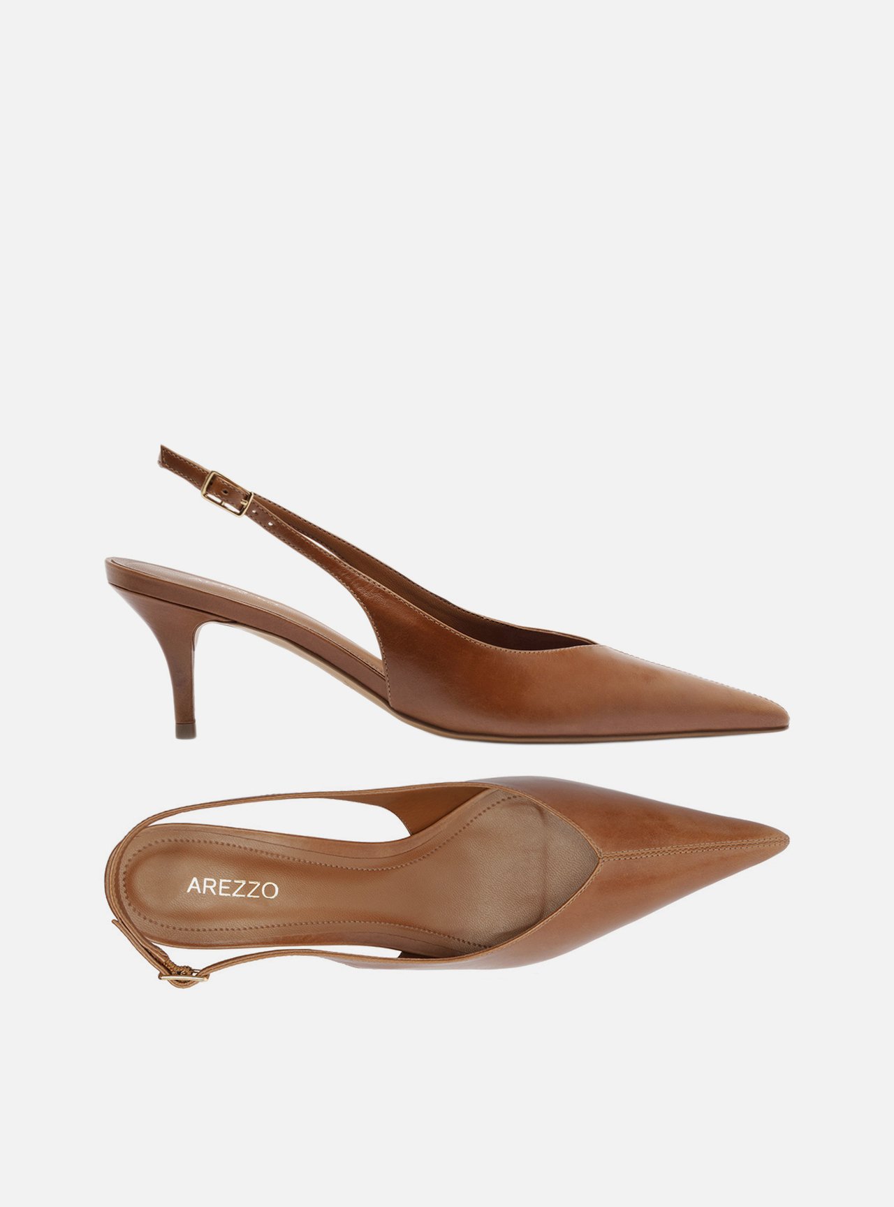 Scarpin Marrom Couro Salto Kitten Slingback — foto 5