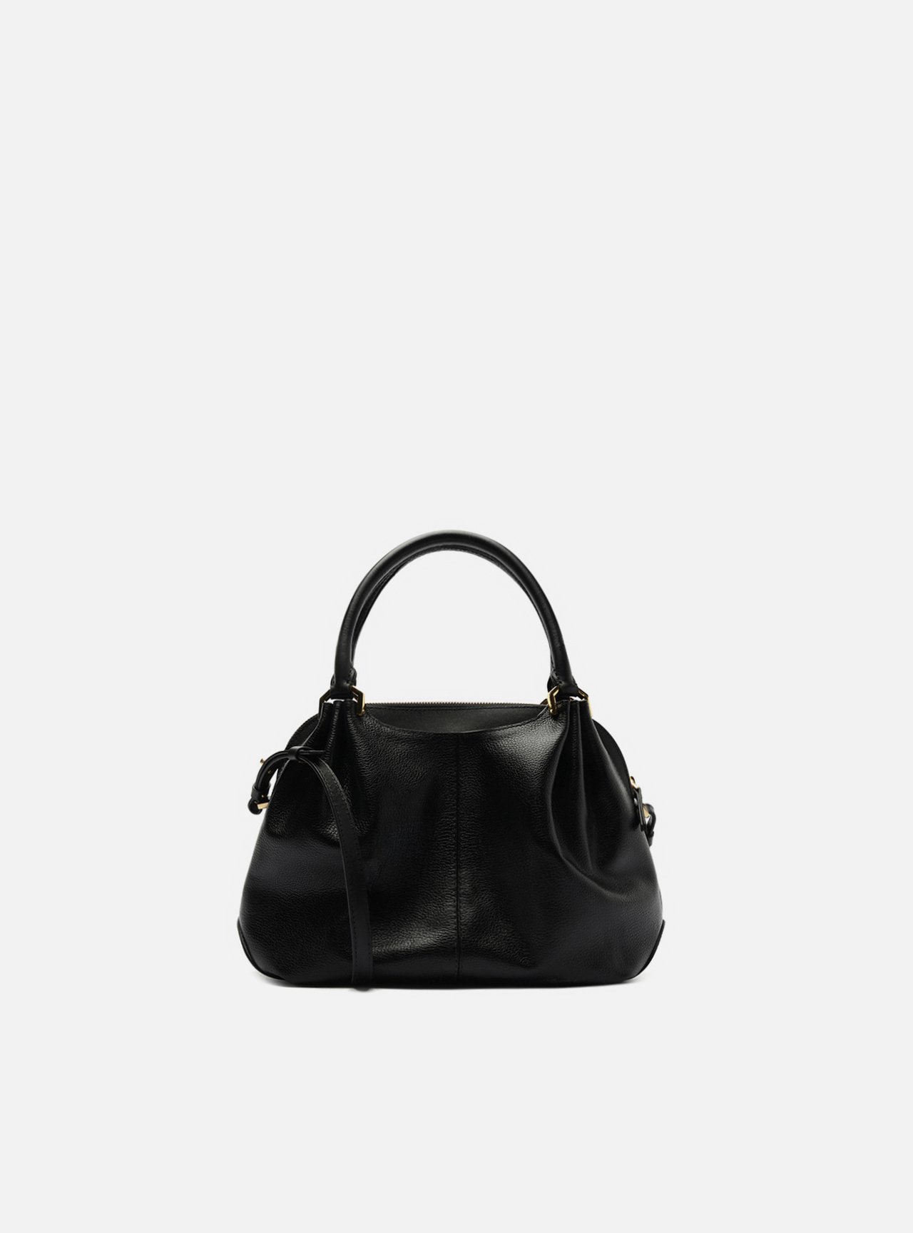 Bolsa Tiracolo Preta Couro Pequena Franzido — foto 3