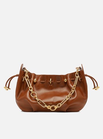 Bolsa Shoulder Marrom Couro Grande Corrente