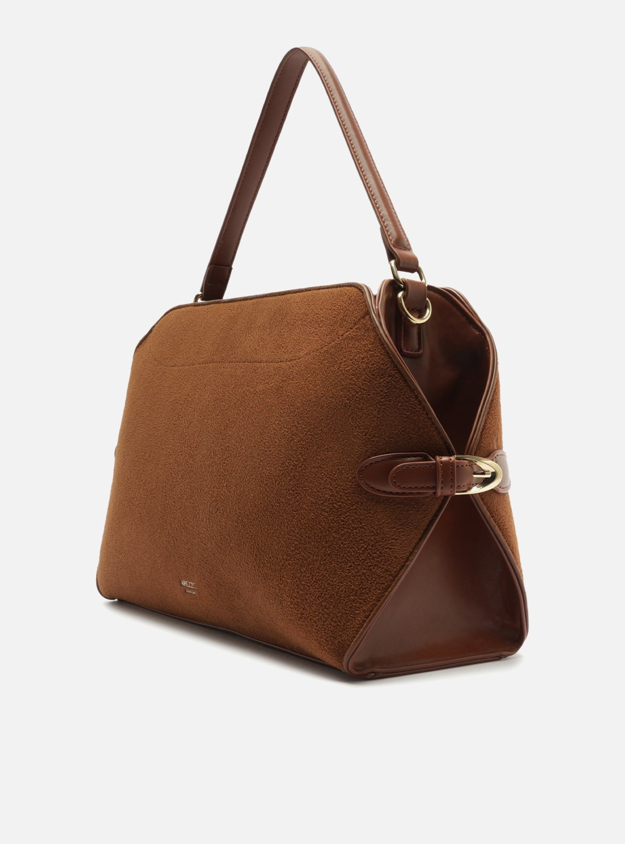 Bolsa Tote Marrom Acamurçada Média Metais — foto 2