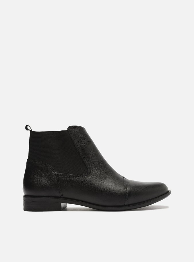 Bota Preta Couro Cano Curto Elástico Chelsea