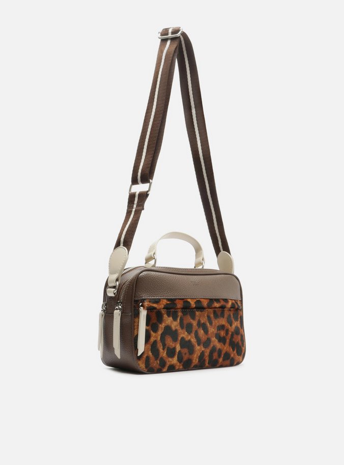 Bolsa Tiracolo Marrom Prione Média Animal Print