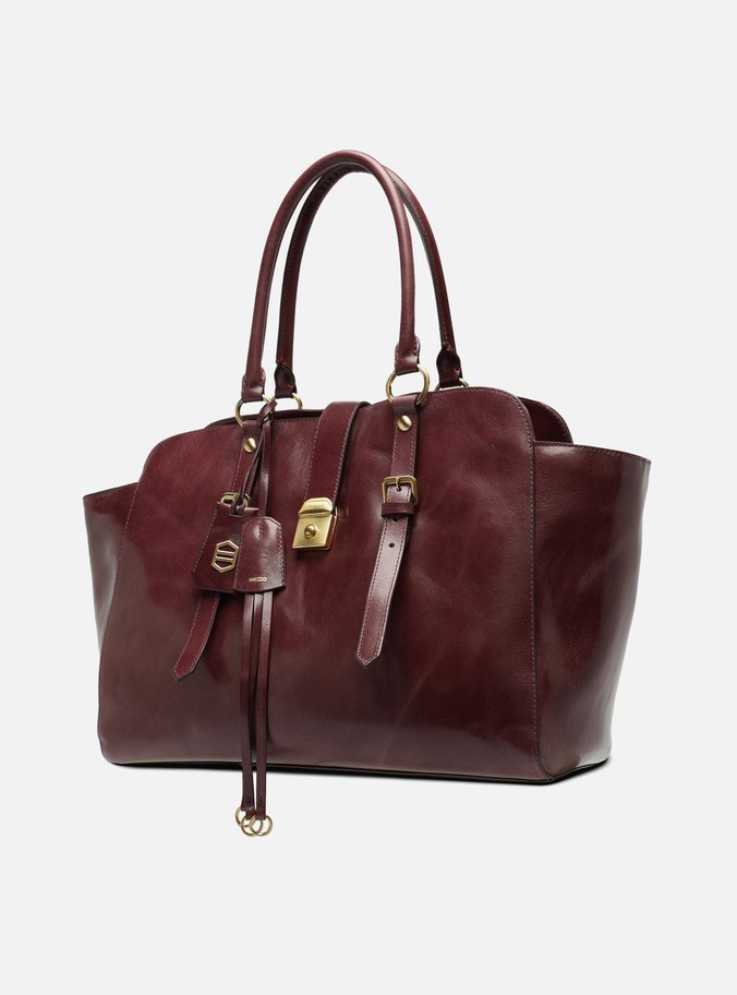 Bolsa Tote Vermelha Couro Estonado Grande Metal