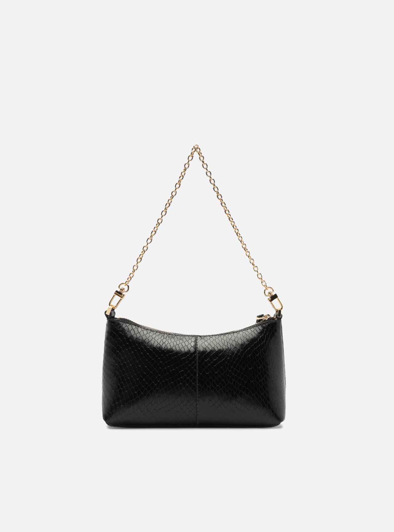 Bolsa Shoulder Preta Couro Média Snake Corrente — foto 3