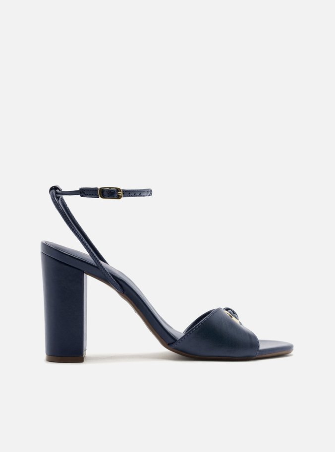 Sandália Azul Salto Bloco Metais