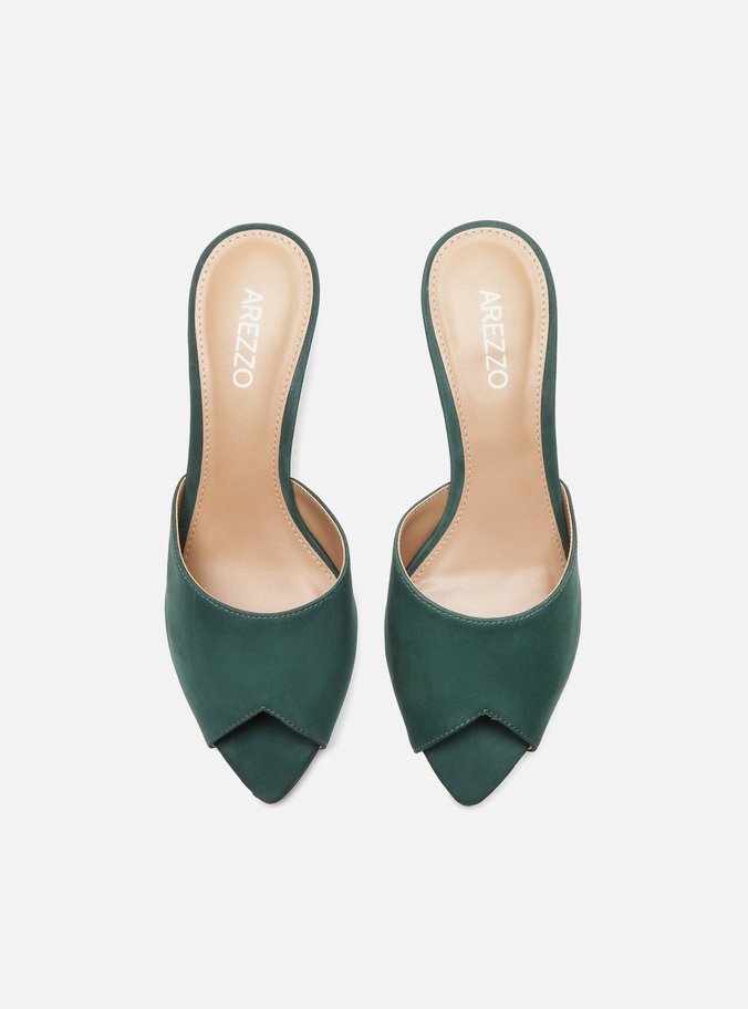 Mule Verde Nobuck Bico Folha
