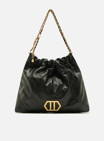 Bolsa Hobo Preta Couro Esther Grande