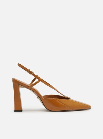 Scarpin Marrom Couro Salto Alto Slingback Elo
