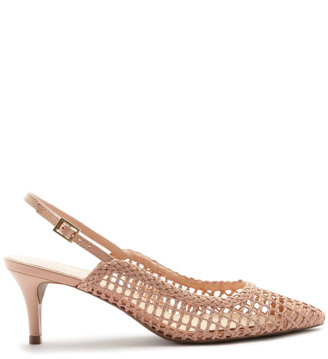 Scarpin Couro Tressê Slingback Salto Kitten Bico Fino Verano Rosé