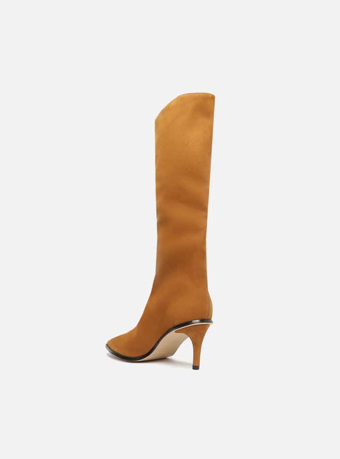 Bota Marrom Nobuck Cano Alto Salto Fino