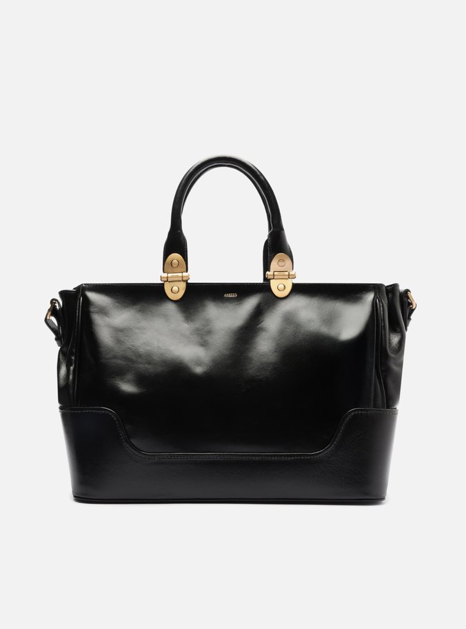 Bolsa Tote Preta Couro Natural Grande Metais