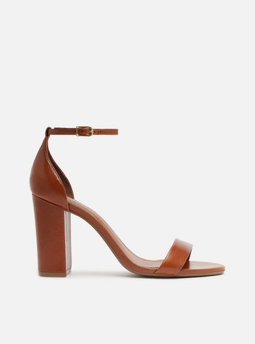 Sandália Marrom Cognac Couro Salto Alto Isabelli