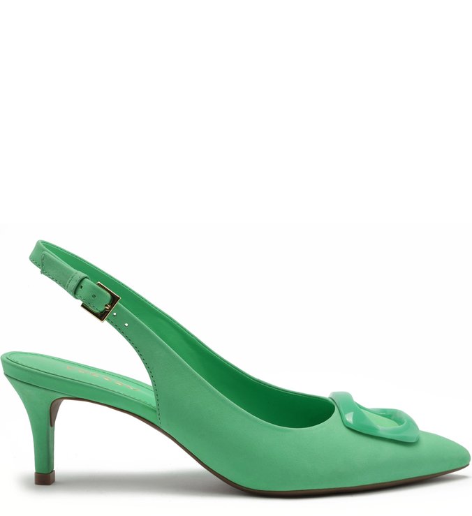 Scarpin Nobuck Slingback Salto Kitten Fivela Alecrim
