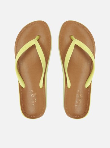 Chinelo de Dedo Amarelo Palmilha Marrom