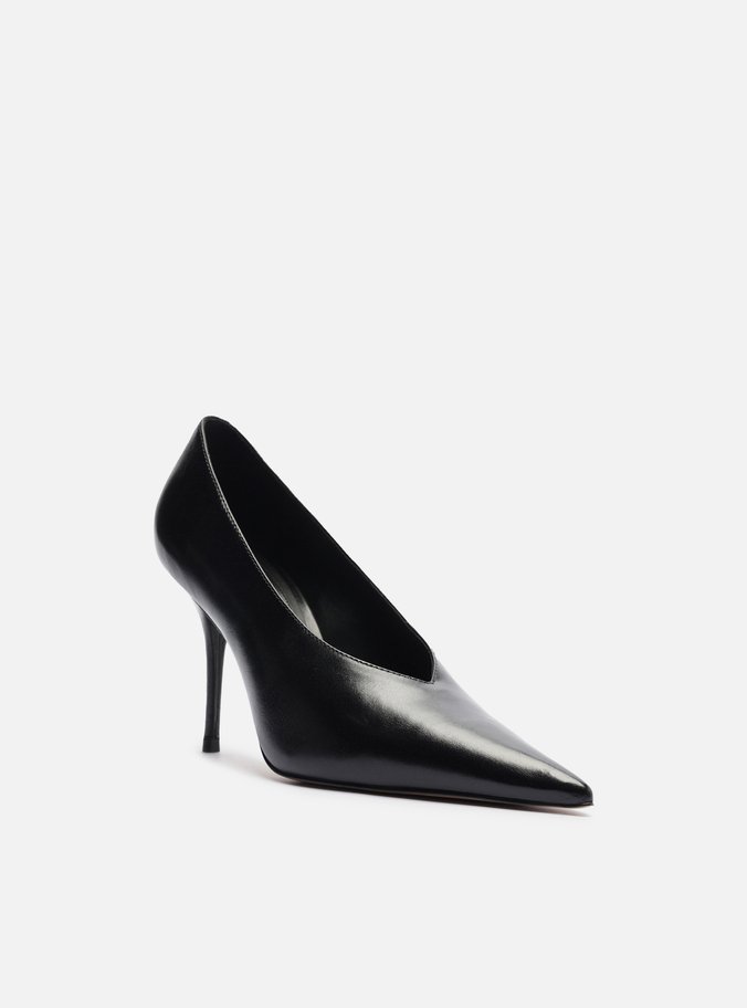 Scarpin Preto Couro Salto Alto Fino Modern