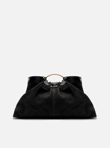 Bolsa Tote Preta Suede Croco Grande