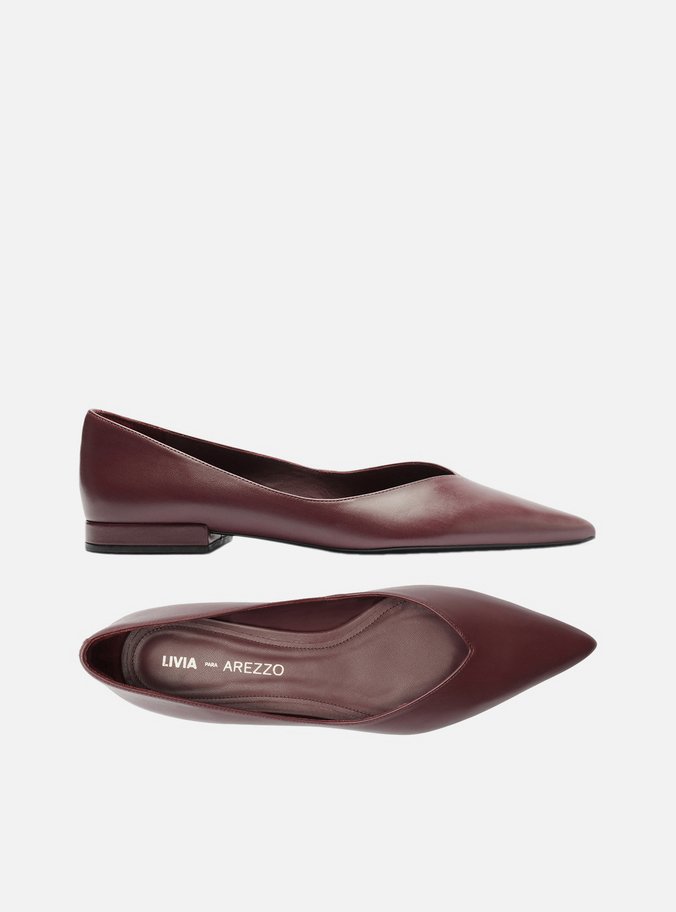 Sapatilha Marrom Couro Bico Fino Minimal Livia