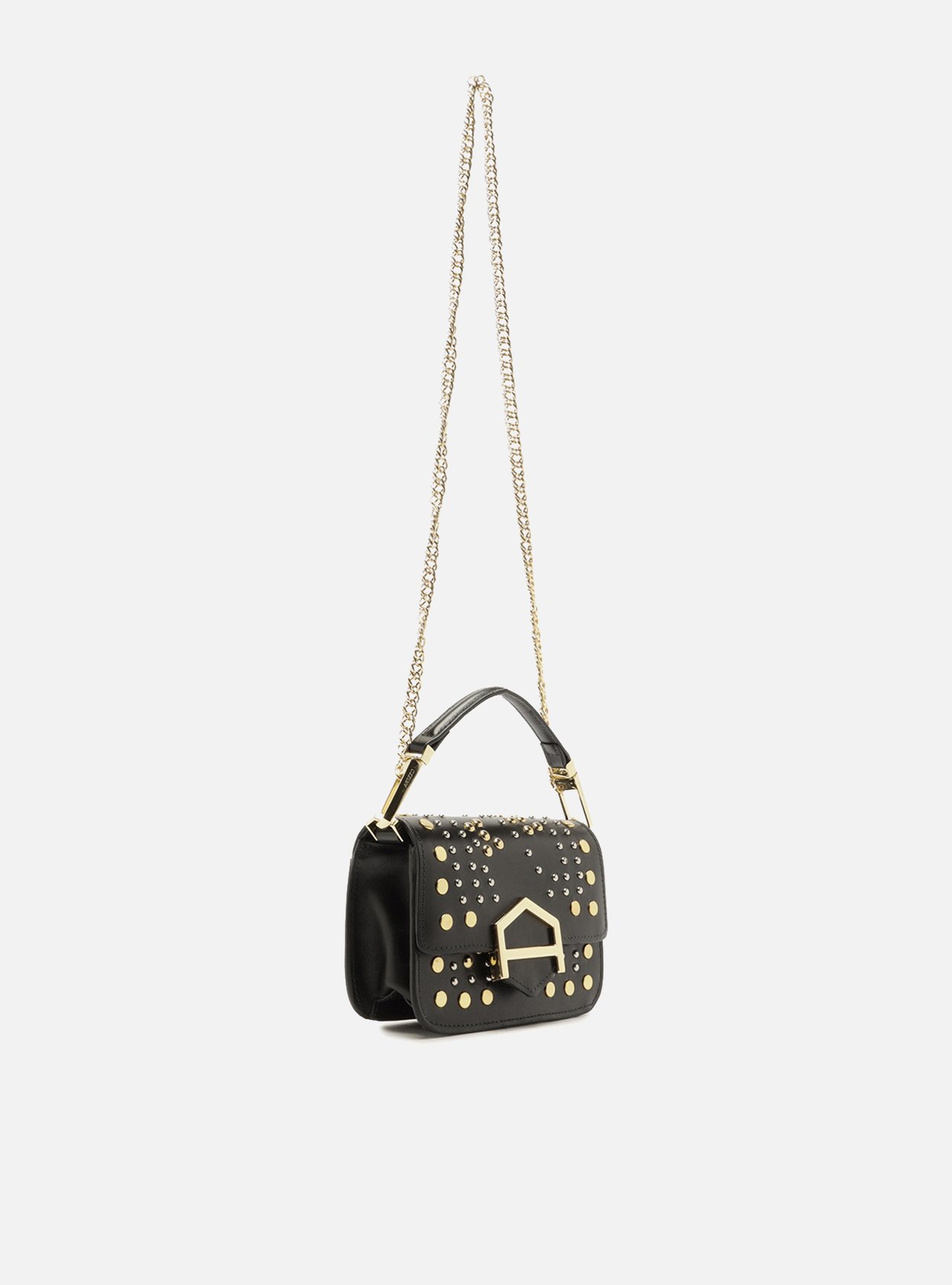 Bolsa Pequena Preta Couro Fecho Dourado Corrente — foto 5
