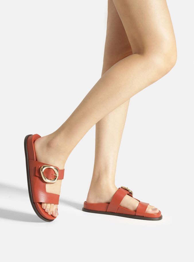 Sandália Papete Terracota Couro Fivela Orgânica