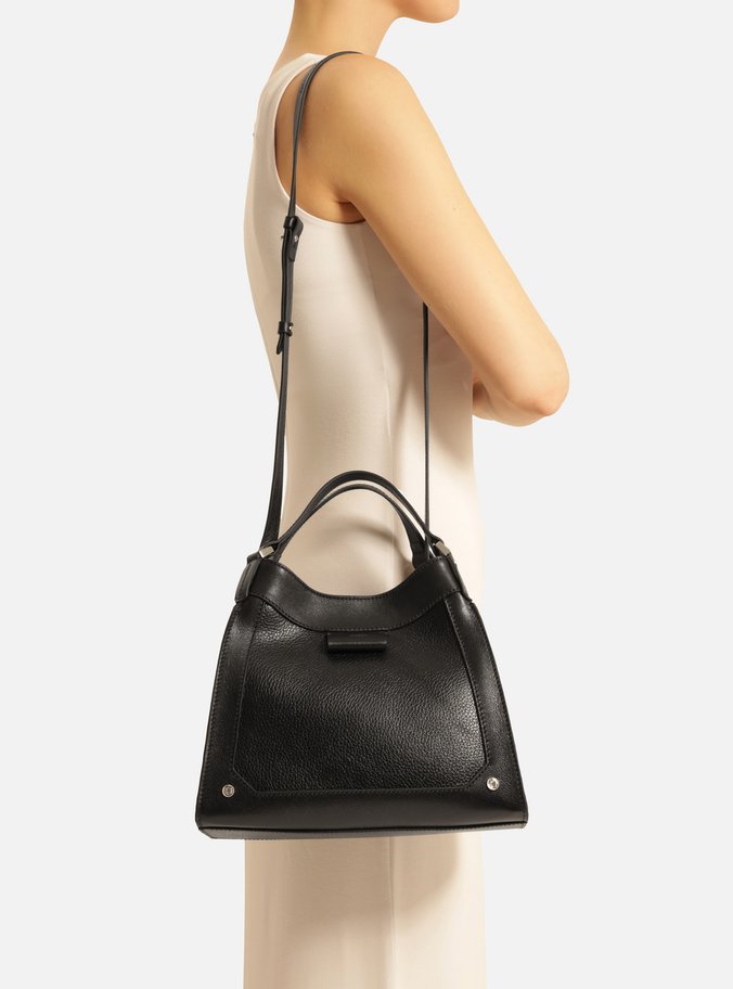 Bolsa Shopping Preta Couro Grande Recortes