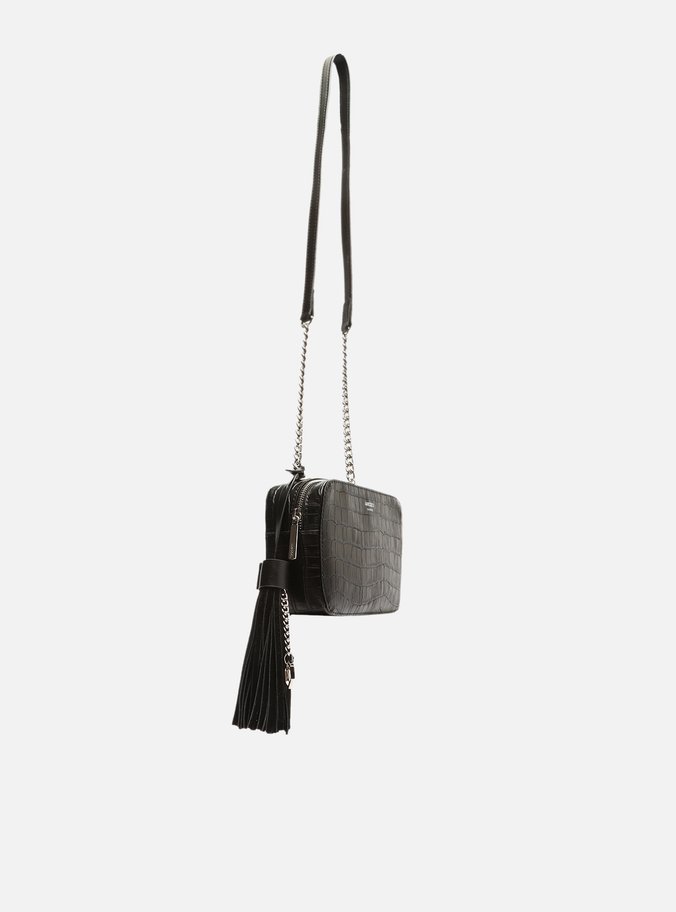 Bolsa Tiracolo Preta Croco Pequena Barbicacho