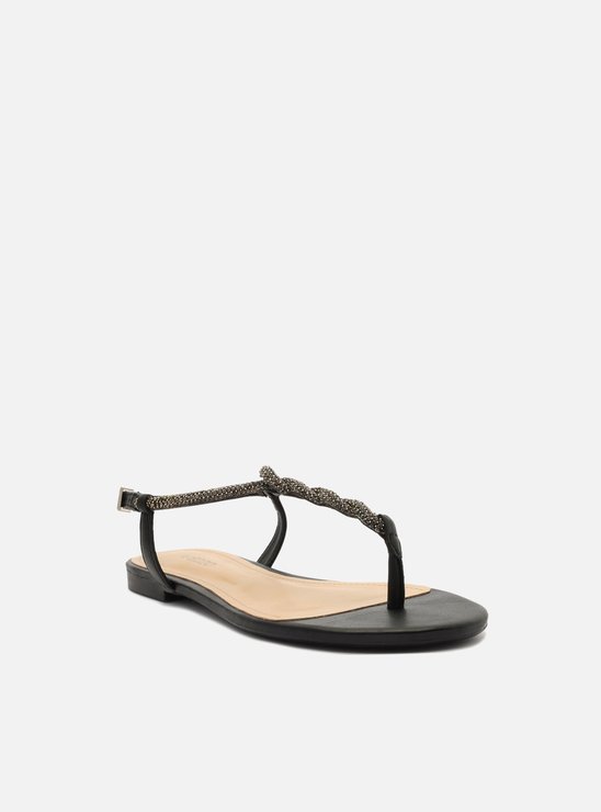 Rasteira Preta Slim Pedraria Strass