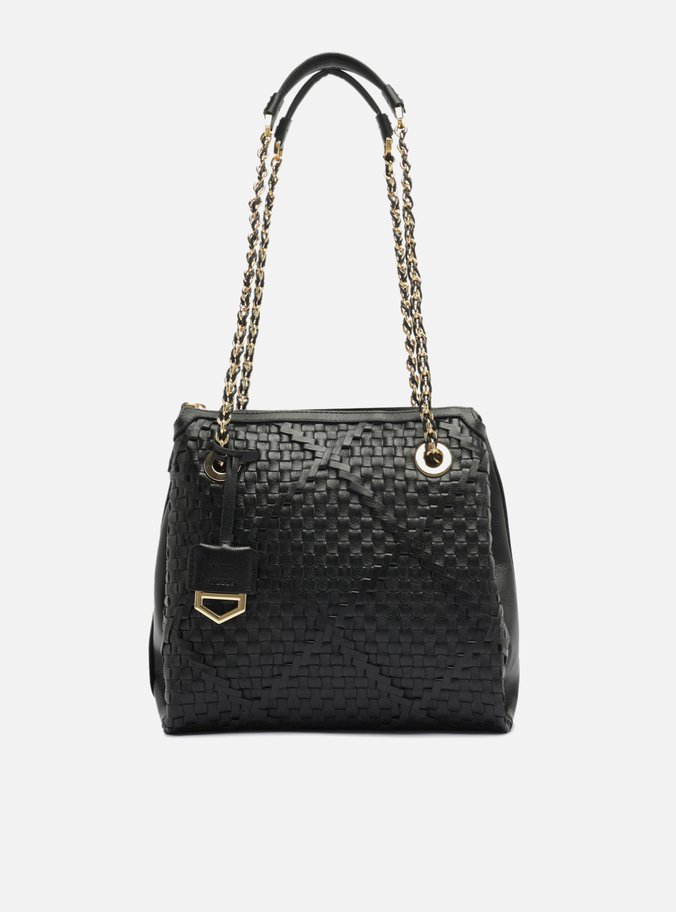 Bolsa Tiracolo Preta Couro Tressê Cruzado Média