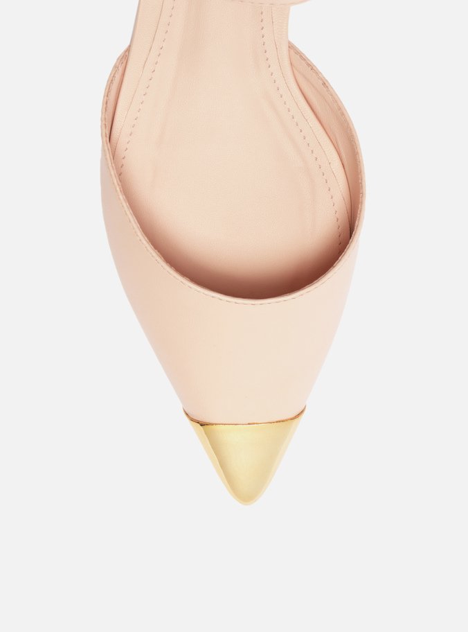 Sapatilha Rosa Couro Bico Fino Aberta Cap Toe