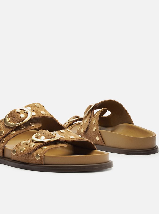 Papete Bege Suede Rebites Fivelas