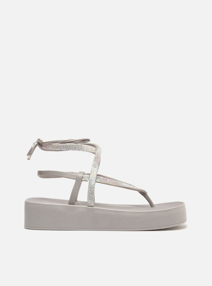Sandália Prata Strass Flatform Amarração Bela