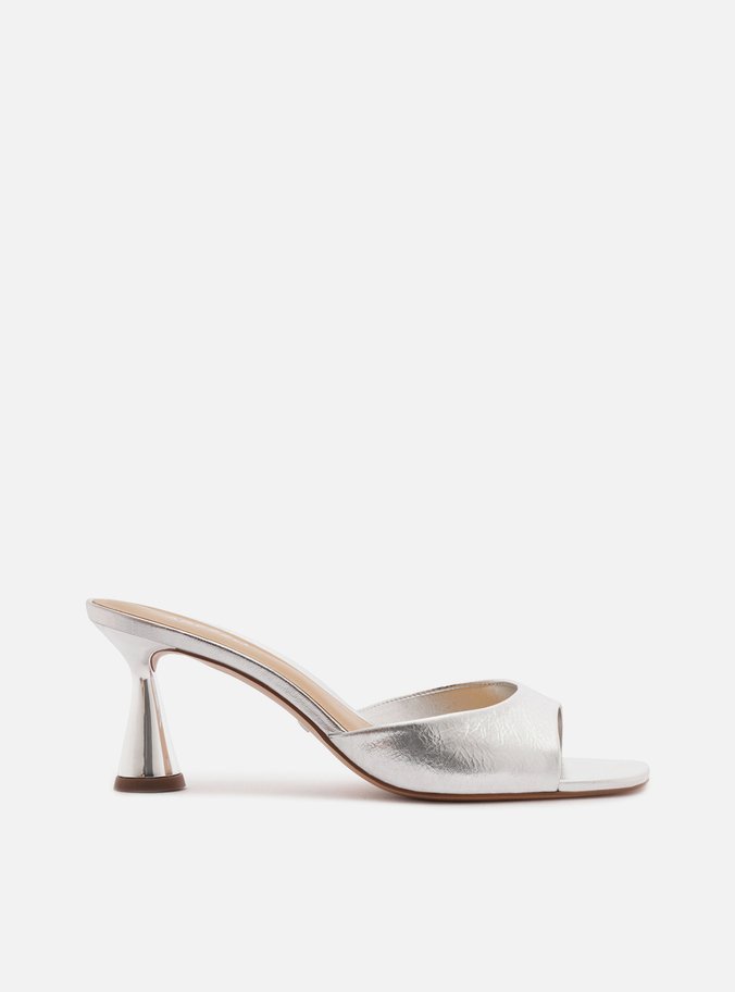 Mule Prata Couro Salto Baixo Taça