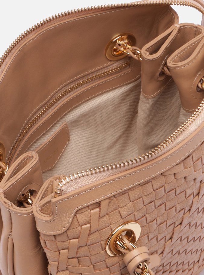 Bolsa Tiracolo Bege Couro Tressê Cruzado Média