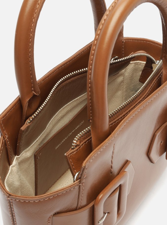 Bolsa Tote Marrom Couro Pequena Fivelas