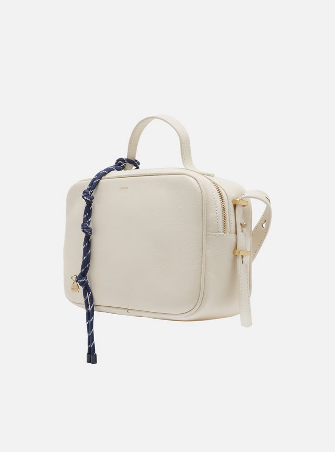 Bolsa Tiracolo Branca Couro Média Charm Azul