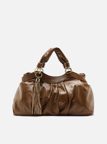 Arezzo — Bolsa Tote Marrom Couro Grande Franzida