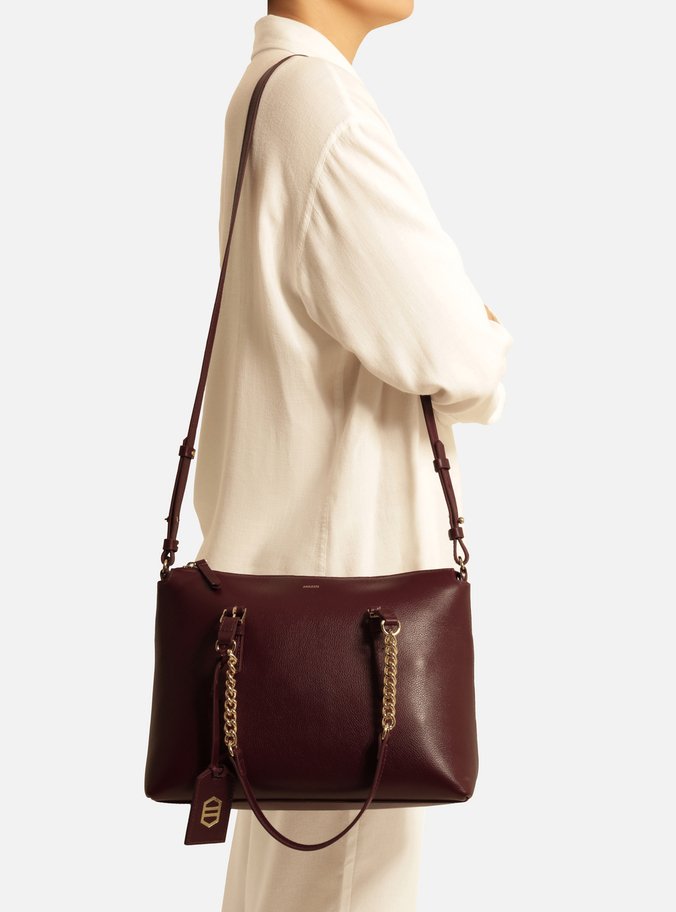 Bolsa Tote Vinho Couro Grande Alça Corrente