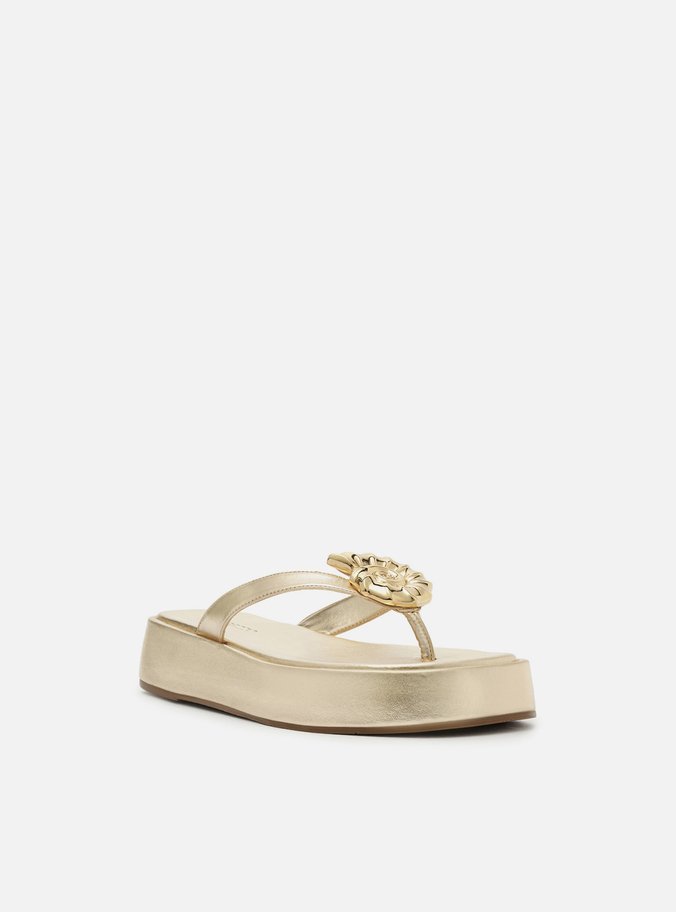 Tamanco Dourado Flatform Metal Concha