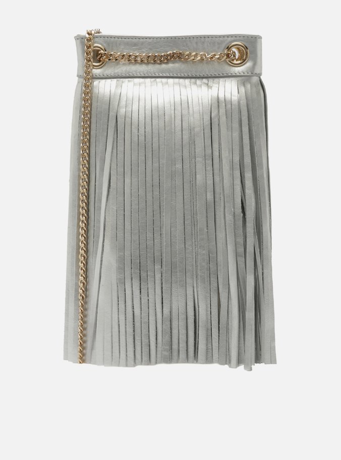 Bolsa Tiracolo Prateada Couro Pequena TIG