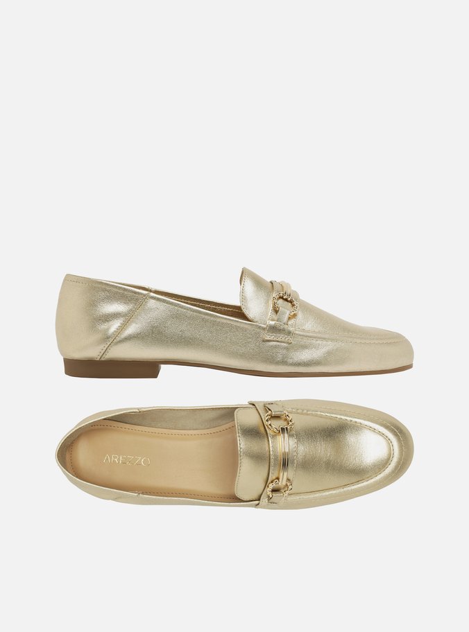 Mocassim Dourado Couro Bridão