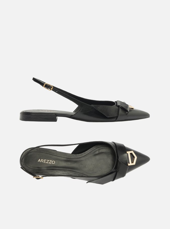 Sapatilha Preta Bico Fino Slingback