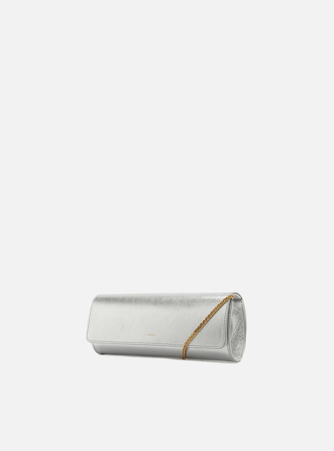 Bolsa Tiracolo Prata Couro Pequena Alongada