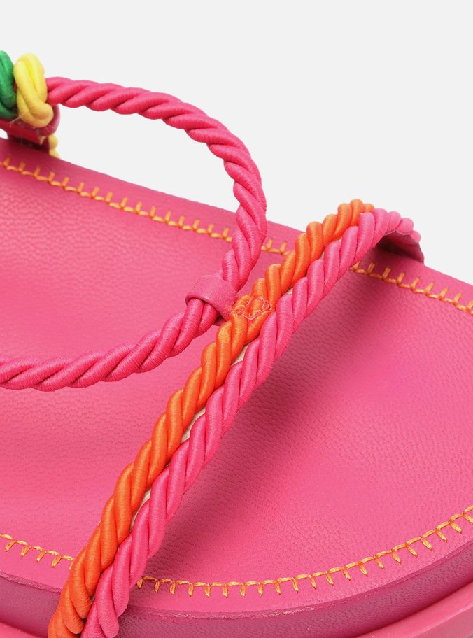 Sandália Papete Multicolorida Tiras Cordões