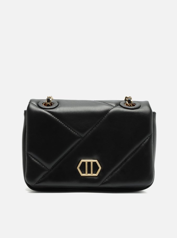Bolsa Tiracolo Preta Couro Pequena Pingentes