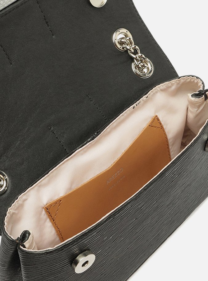 Bolsa Tiracolo Preta Couro Média Lapela Metal