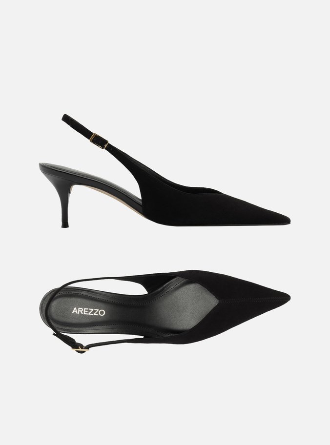 Scarpin Preto Camurça Salto Kitten Slingback
